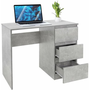 Ml-design - Schreibtisch mit 3 Schubladen, 90x76x50 cm, Grau in Beton-Optik, viel Stauraum, modern, Arbeitstisch Bürotisch Computertisch Büromöbel