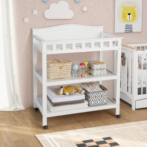 Mobiler Wickeltisch Wickelstation für Babys mit Unterlage und 2 offenen Regalen 87 x 50 x 99 cm