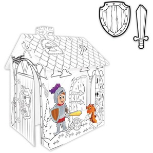 Mochtoys 11123 Malhaus Ritter, Spielhaus, Kartonhaus mit Türe 78 x 67 x 99 cm