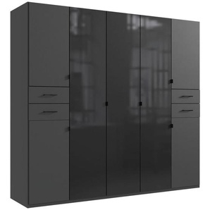 Modante Kleiderschrank, Graphit, Schwarz, Holzwerkstoff, 6 Fächer, 4 Schubladen, 225x208x58 cm, Made in Germany, Beimöbel erhältlich, umfangreiches Zubehör in verschiedenen Größen erhältlich, Schlafzimmer, Kleiderschränke, Drehtürenschränke