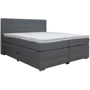 Moderano Boxspringbett, Grau, Textil, H3, Höhe ca. 18 cm, 180x200 cm, gepolstertes Kopfteil, Stoffauswahl, Topper durchgehend, in verschiedenen Größen
