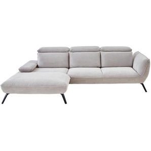 Moderano Ecksofa, Hellgrau, Textil, 3-Sitzer, Ottomane links, Eckteil, L-Form, 301x196 cm, Fußauswahl, Stoffauswahl, Armteilvarianten, Sitzqualitäten,