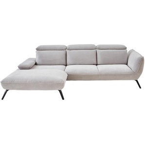 Moderano Ecksofa, Hellgrau, Textil, 3-Sitzer, Ottomane links, Eckteil, L-Form, 301x196 cm, Fußauswahl, Stoffauswahl, Armteilvarianten, Sitzqualitäten, seitenverkehrt erhältlich, Hocker individuell planbar, Armteil links, rechts, Wohnzimmer, Sofas &