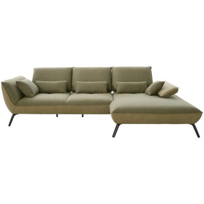 Moderano Ecksofa, Olivgrün, Textil, 3,5-Sitzer, Ottomane rechts, L-Form, 301x191 cm, Typenauswahl, Fußauswahl, Lederauswahl, Stoffauswahl,