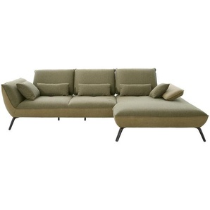 Moderano Ecksofa, Olivgrün, Textil, 3,5-Sitzer, Ottomane rechts, L-Form, 301x191 cm, Typenauswahl, Fußauswahl, Lederauswahl, Stoffauswahl,