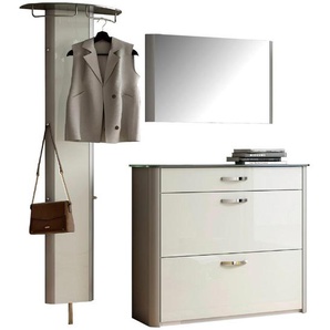 Moderano Garderobe, Alu, Weiß Hochglanz, Metall, Glas, 3-teilig, 200x192x34 cm, Garderobe, Garderoben-Sets