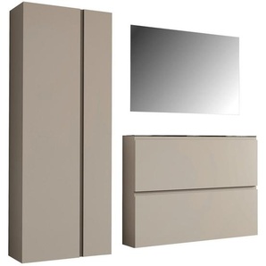 Moderano Garderobe Gardasee, Taupe, Glas, Holzwerkstoff, 3-teilig, 180x185x33 cm, Garderobe, Garderoben-Sets & Serien, Garderoben-Sets