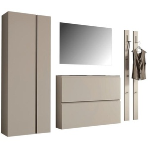 Moderano Garderobe Gardasee, Taupe, Glas, Holzwerkstoff, 5-teilig, 220x185x33 cm, Garderobe, Garderoben-Sets & Serien, Garderoben-Sets