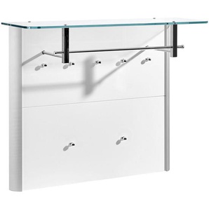 Moderano Garderobenpaneel, Alu, Weiß Hochglanz, Metall, Glas, 96x78x33 cm, Garderobe, Garderobenpaneele, Garderobenpaneele