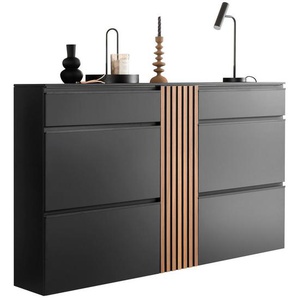 Moderano Hängeschuhschrank, Anthrazit, Nussbaum, Metall, Kernnussbaum, furniert, 8 Fächer, 2 Schubladen, 167x100x30 cm, Made in Germany, erweiterbar,