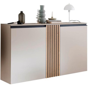 Moderano Hängeschuhschrank, Eiche, Greige, Metall, Wildeiche, furniert, 4 Fächer, 147x82x30 cm, Made in Germany, Typenauswahl, individuell planbar,