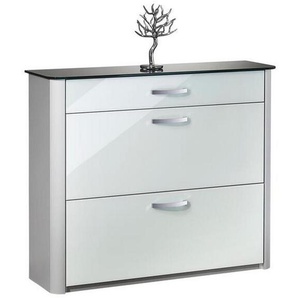 Moderano Schuhschrank, Silber, Weiß, Alu, Metall, 1 Schubladen, 117x97x35 cm, Typenauswahl, Beimöbel erhältlich, Garderobe, Schuhaufbewahrung,