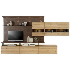 Moderano Wohnwand Trentino, Gwinner , Eiche, Rost , Metall , Balkeneiche , furniert, Hartholz , 3,3 Fächer , 3 Schubladen , 358x200x56 cm , RAL Testat, Goldenes M, Made in Germany, DGM , erweiterbar, individuell planbar, Beimöbel erhältlich, in