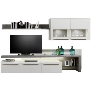 Moderano Wohnwand Valenza, Gwinner , Grau, Weiß , Metall , 2 Fächer , 3 Schubladen , 292.5x180.6x41.2- 58.6 cm , Goldenes M, Made in Germany, DGM , erweiterbar, Typenauswahl, individuell planbar, Beimöbel erhältlich, umfangreiches Zubehör in verschiedenen