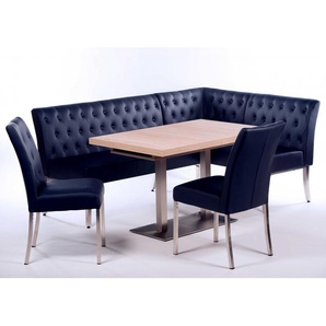 Moderne Eckbankgruppe, Edelstahl Gestell, Eckbank, Esstisch mit Auszug und 2 Stühle, variabel aufbaubar  1. dunkelblau