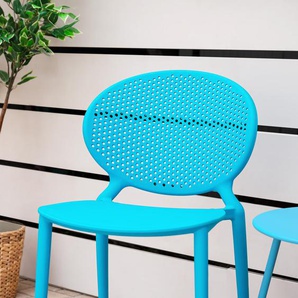 Moderner Gartenstuhl Viererset, blau, Küchenstühle, Kunststoff-Stapelstühle, Balkonstuhl, Outdoor-Stuhl