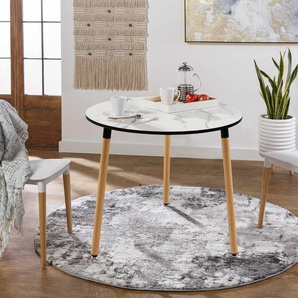 Moderner Runder Esstisch aus Kunstmarmor mit Rostfreien Stahlbeinen Weiß