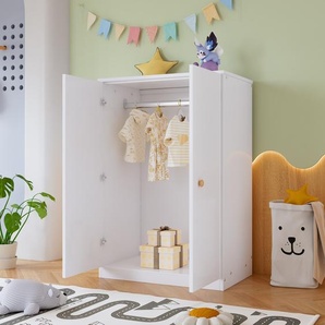 MODFU Kleiderschrank mit Stange, 2-türiger Kleiderschrank, Schlafzimmer, Wohnzimmer, Kinderkleiderschrank, MDF, Weiß