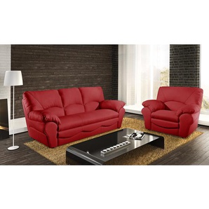 Modoform Schlafsofa Torsby 3-Sitzer Rot Echtleder 205x92x85 cm (BxHxT) mit Schlaffunktion Modern