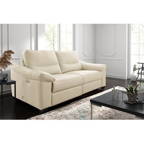 Sofa Lamexa I 2 -Sitzer Grau/Creme Bezug: Echtleder Füße: Massivholz Buche 175 x 95 x 98cm Relaxfunktion Modern