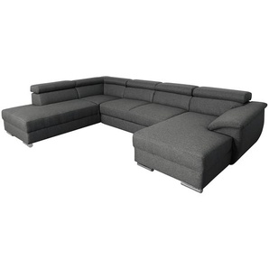 Wohnlandschaft Swaine Schwarz/Anthrazit Webstoff 337 x 78 x 232cm Longchair davorstehend rechts mit Schlaffunktion Modern