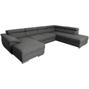 Wohnlandschaft Swaine Schwarz/Anthrazit Webstoff 337 x 78 x 232cm Longchair davorstehend links mit Schlaffunktion Modern