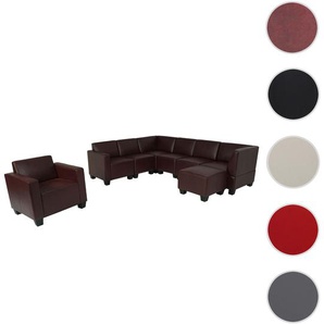 Modular Sofa-System Couch-Garnitur Lyon 6-1-1, Kunstleder ~ rot-braun