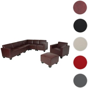 Modular Sofa-System Couch-Garnitur Lyon 6-2, Kunstleder ~ rot-braun