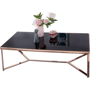 möbelando Design Couchtisch Glasplatte Schwarz / Gestell Kupfer 120 x 60 x 40 cm | Wohnzimmertisch verspiegelt Sofatisch modern | Glastisch Kaffeetisch eckig Loungetisch 800559