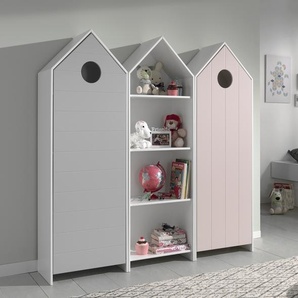 möbelando Kleiderschrank CASAMI in Korpus Weiß / Front Pink / Front Grau aus MDF 880219