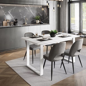 Möbelset ART-O mit 4 Stühlen Weiß Matt/ Grau Velvet