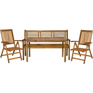 Möbilia Sitzgruppe 1 x Bank + 2 x Stühle + 1 x Tisch Akazie natur