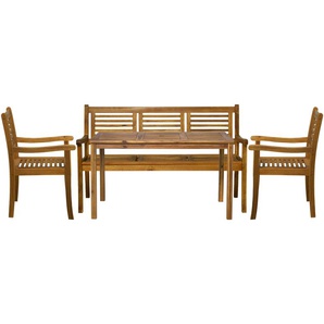 Möbilia Sitzgruppe 1 x Tisch + 2 x Stühle + 1 x Bank Akazie natur