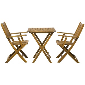 Möbilia Sitzgruppe 2 Armlehnstühle + Tisch 62x62 cm Akazie natur