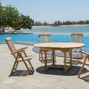 Möbilia Sitzgruppe 4 x Armlehnstühle + 1 x Tisch Teak natur