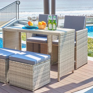 Möbilia Sitzgruppe 9-tlg. mit Tisch inkl. Kissen Polyrattan natur