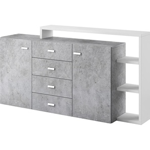 moebline Kommode Sideboard Beistellkommode BT27 weiß / beton colorado Kommode mit 4 Schubladen Breite 180cm