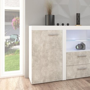 moebline Kommode Sideboard mit Schubladen RUMBA / RODOS 2D2SZ weiß / leichtbeton