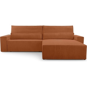 MOEBLO Ecksofa DENVER L – Ottomane beidseitig montierbar, Ecksofa aus Cord, Couch für Wohnzimmer, Schlafsofa Sofagarnitur Sofa Eckcouch L-Form Cordstoff mit Bettkasten und Schlaffunktion - Poso 40 Orange