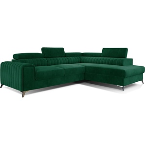 MOEBLO Ecksofa mit Schlaffunktion und Bettkasten,Couch für Wohnzimmer, Schlafsofa Sofagarnitur Sofa Eckcouch L-Form Wohnlandschaft mit Bettfunktion Olivier (Rechts, Monolith 37) Dunkelgrün
