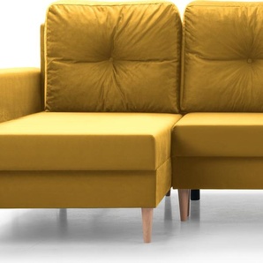 MOEBLO Wohnlandschaft CARL U – Eckcouch aus Cordstoff Ecksofa U-Form Cord Sofa Couch Polsterecke U-Sofa mit Bettkasten und Schlaffunktion (BxHxT): 300x90x142 cm Gelb (Manila 32)