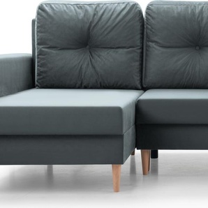 MOEBLO Wohnlandschaft CARL U – Eckcouch aus Cordstoff Ecksofa U-Form Cord Sofa Couch Polsterecke U-Sofa mit Bettkasten und Schlaffunktion (BxHxT): 300x90x142 cm Grau (Manila 16)