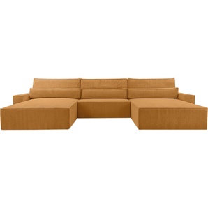 MOEBLO Wohnlandschaft DENVER U – Eckcouch aus Cordstoff Ecksofa U-Form Cord Sofa Couch Polsterecke U-Sofa mit Bettkasten und Schlaffunktion (BxHxT): 410x85x200 cmDenver U - Poso 01 Dunkelgelb