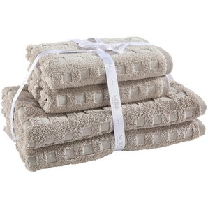Moeve Frottierset, Blau, Weiß, Beige, Textil, 4-teilig, Uni, Textiles Vertrauen - Oeko-Tex®, angenehm weich, hochwertige Qualität, schadstoffgeprüft, Badtextilien, Handtuch-Sets