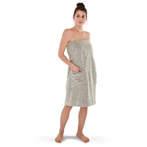 Möve Sarong Eden, ideal für Sauna & Spa, Hotelbademantel, Kurzform, Walkfrottee, Knöpfe, im Karo-Design