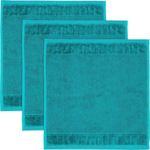 Waschlappen MÖVE MÖVE Bamboo Luxe 3er Set Waschhandschuh Gr. B/L: 30 cm x 30 cm, blau (ocean) Waschhandschuhe Waschlappen mit seidig glänzenden Bordüren