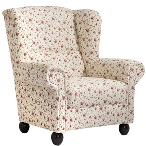 Monarch Ohrenbackensessel Flachgewebe Beige Buche Nussbaumfarben