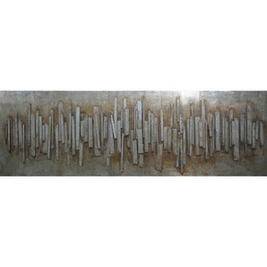 Monee Bild , Natur, Silber , Holz , Tanne , vollmassiv , 180x55 cm , handgemalt, 3D-Effekt , Bilder, Gerahmte Bilder
