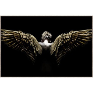 Monee Glasbild, Schwarz, Gold, Kunststoff, Glas, Papier, rechteckig, 120x80 cm, Fotografie, Bilder, Glasbilder
