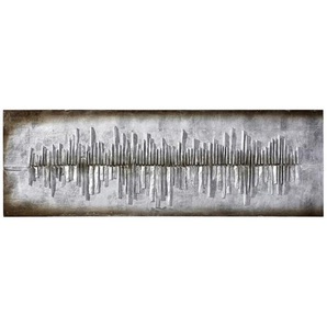 Monee Objektbild, Mehrfarbig, Silber, Platin, Holz, Tanne,Tanne, rechteckig, 180x60x7.5 cm, Fsc, handgemalt, 3D-Effekt, Bilder, Metallbilder